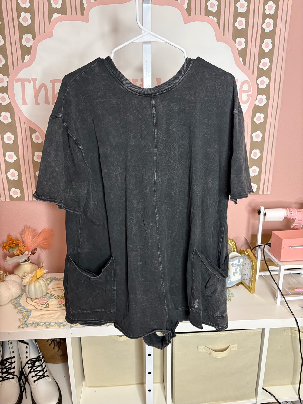 Free People FP Movement Hot Shot Tee Romper in a washed black